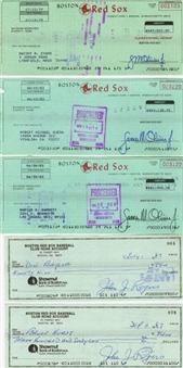 1979-1987 Boston Red Sox Signed Checks: (5) with Dwight Evans, Don Baylor, Bruce Hurst, Bobby Ojeda and Marty Barrett